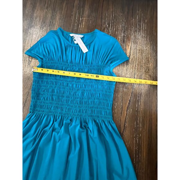Trina Turk Entertain Women's Jersey Smocked Bodice Midi Dress Tile Blue Size Med - Picture 8 of 13